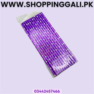 PURPLE WITH STAR PARTY DECORATION PAPER STRAWS ( PACK OF 25 PAPER STRAWS )