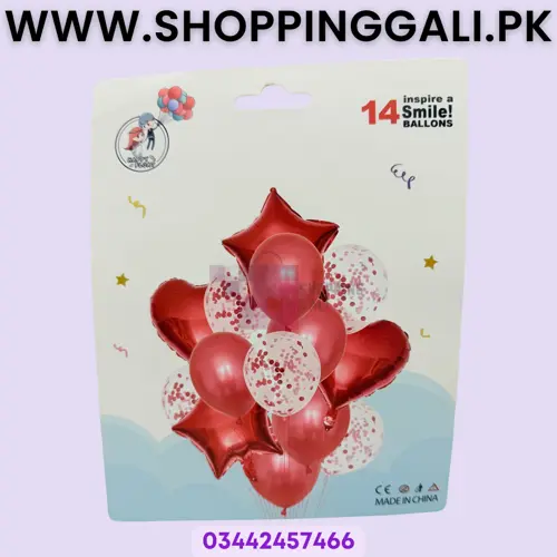 Red Theme Balloon Set - 12 Inch 16 Inch - Balloon Decoration Items - Red - Pack Of 14