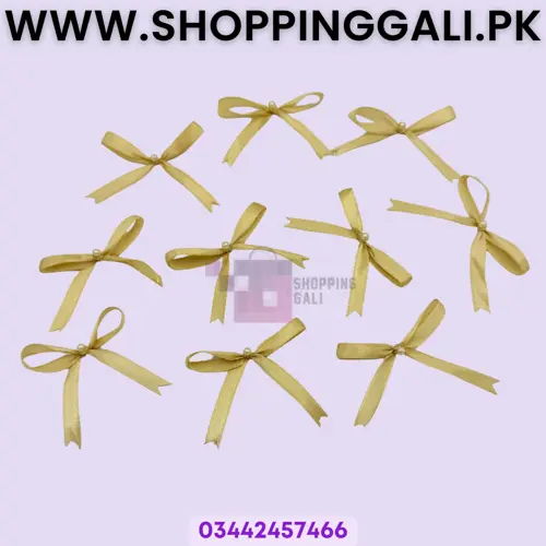 Ribbon Bow - 3 inch x 2.5 inch - Craft Supply - Golden - Pack Of 10