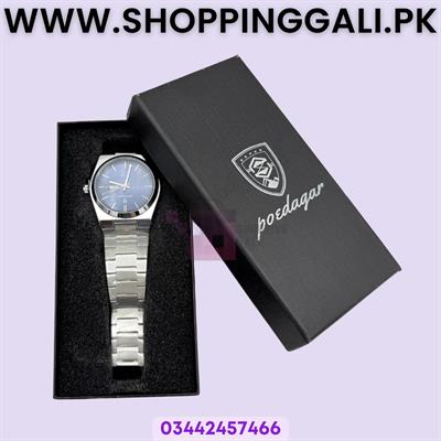 Modern Silver-Toned Wristwatch with Blue Dial