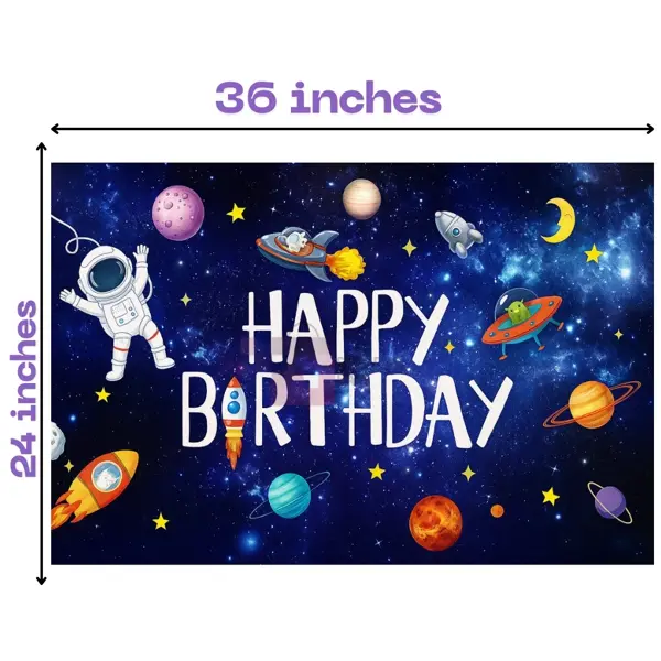 Space Banner - 36 Inch By 24 Inch - Birthday Banner - Space Themed Party - Blue - Unisex - Pack Of 1