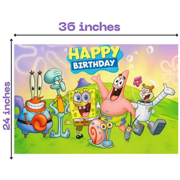 Spongebob Squarepants Banner - 36 Inch By 24 Inch - Birthday Banner - Spongebob Squarepants Themed Party - Multicolor - Unisex - Pack Of 1