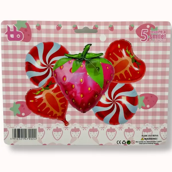 Strawberry Foil Balloon Set - 18 inch - Red - Girls - Pack Of 5 Foil Balloons