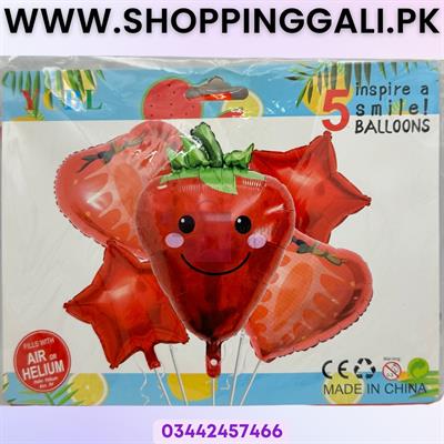 Strawberry Foil Balloon Set - 18 inch - Red - Girls - Pack Of 5 Foil Balloons
