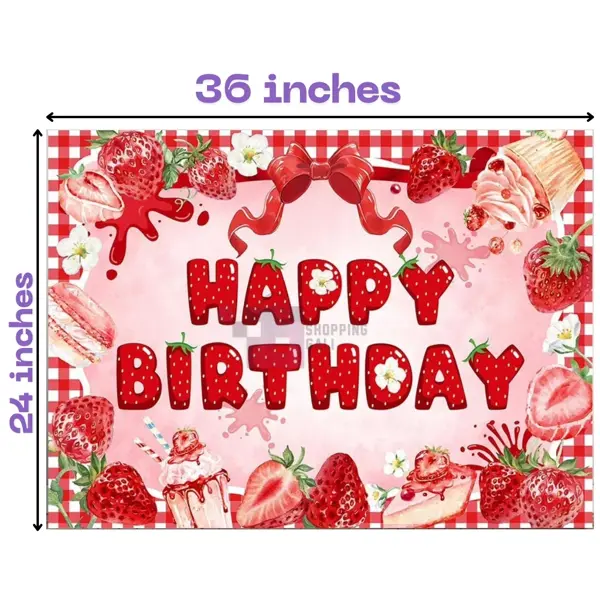 Strawberry  Banner - 36 Inch By 24 Inch - Birthday Banner - Strawberry Themed Party - Red - Girls - Pack Of 1