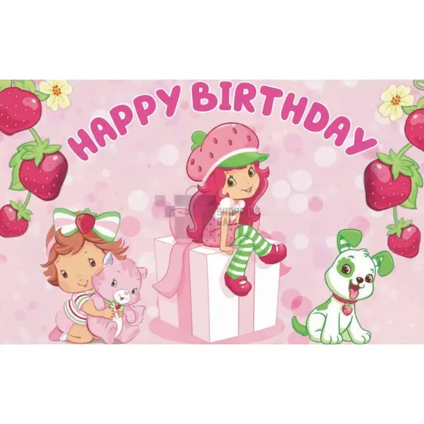 Strawberry Shortcake Banner - 36 Inch By 24 Inch - Birthday Banner - Strawberry Shortcake  Themed Party - Pink - Girls - Pack Of 1