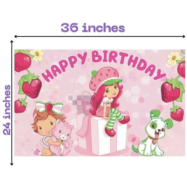Strawberry Shortcake Banner - 36 Inch By 24 Inch - Birthday Banner - Strawberry Shortcake  Themed Party - Pink - Girls - Pack Of 1