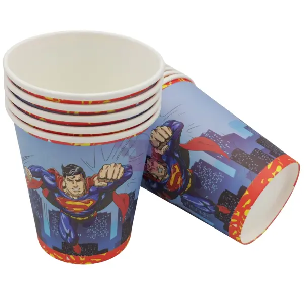 Superman Paper Cups - 200 ml - Superman Theme - Blue - Pack Of 10