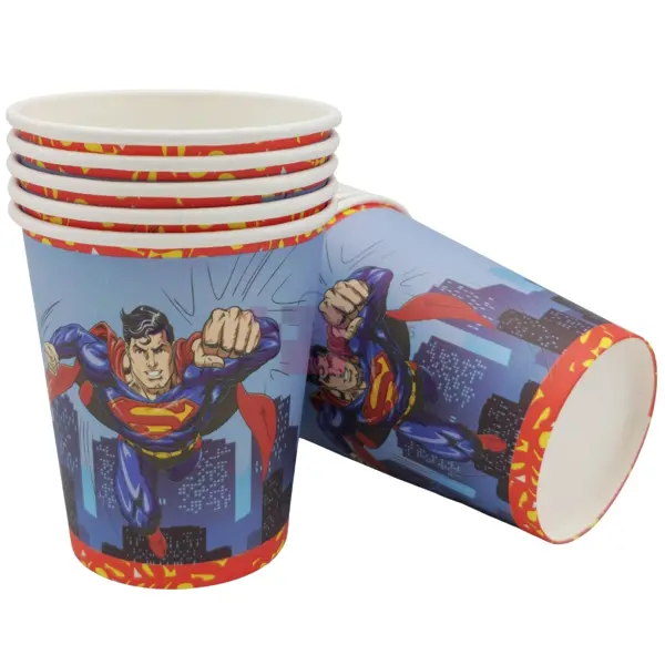 Superman Paper Cups - 200 ml - Superman Theme - Blue - Pack Of 10