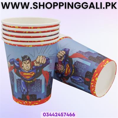 Superman Theme Paper Cups - Paper Cups - Blue Color - Pack Of 10