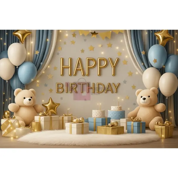 Teddy Bear Banner - 36 Inch By 24 Inch - Birthday Banner - Teddy Bear Themed Party - Blue - Unisex - Pack Of 1