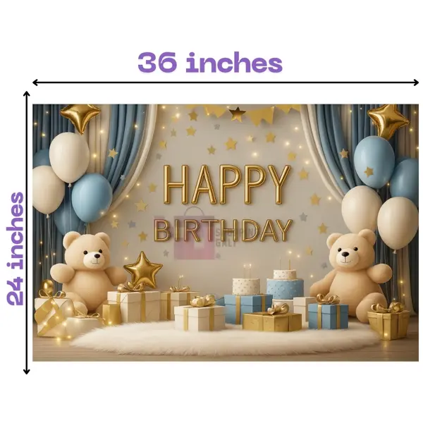 Teddy Bear Banner - 36 Inch By 24 Inch - Birthday Banner - Teddy Bear Themed Party - Blue - Unisex - Pack Of 1