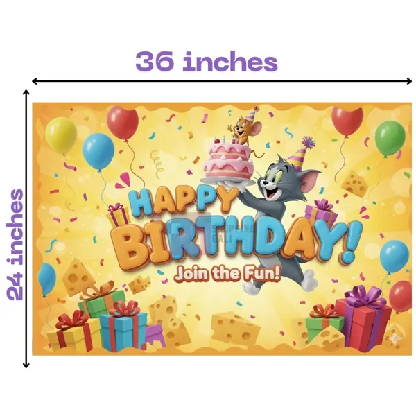 Tom And Jerry Banner - 36 Inch By 24 Inch - Birthday Banner - Tom And Jerry  Themed Party - Yellow - Unisex - Pack Of 1