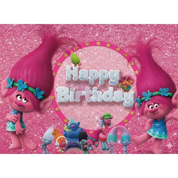 Trolls Banner - 36 Inch By 24 Inch - Birthday Banner - Trolls Themed Party - Pink - Girls - Pack Of 1