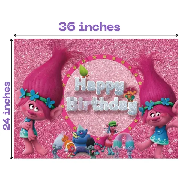Trolls Banner - 36 Inch By 24 Inch - Birthday Banner - Trolls Themed Party - Pink - Girls - Pack Of 1