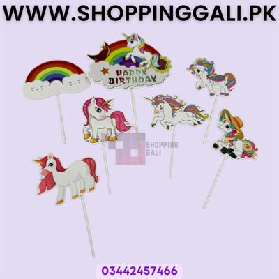 Unicorn Theme Cake Toppers - Cake Toppers - White Colors - Girls Theme - Pack Of 7 Cake Toppers