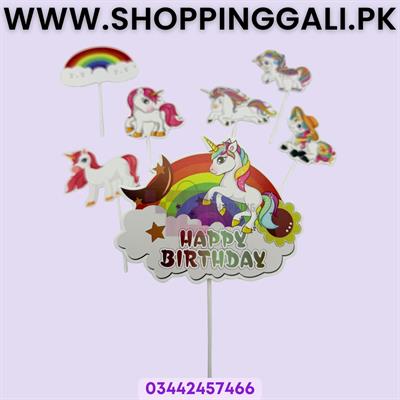 Unicorn Theme Cake Toppers - Cake Toppers - White Colors - Girls Theme - Pack Of 7 Cake Toppers