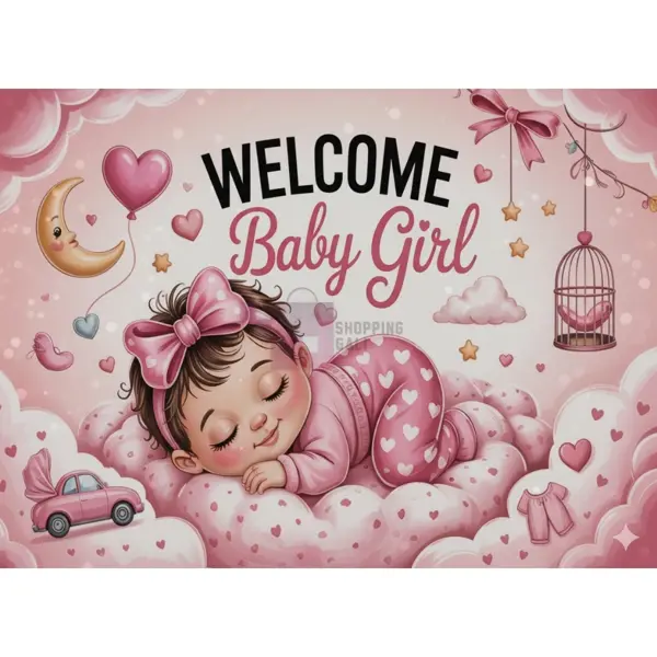 Welcome Baby Girl Banner - 36 Inch By 24 Inch - Birthday Banner - Welcome Baby Girl  Themed Party - Pink - Girls - Pack Of 1