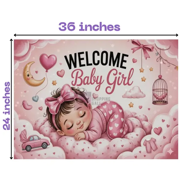 Welcome Baby Girl Banner - 36 Inch By 24 Inch - Birthday Banner - Welcome Baby Girl  Themed Party - Pink - Girls - Pack Of 1