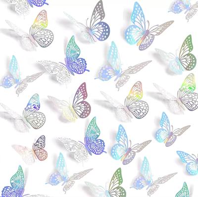 WHITE COLOR 3D BUTTERFLY DECORATION STICKERS DIY WALL DECORATIONS NURSERY ROOM DECOR BUTTERFLY STICKS PACK OF 12 PCS