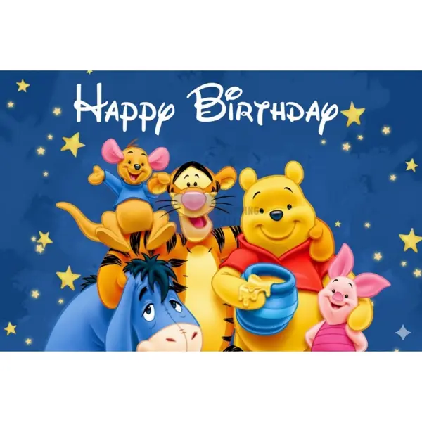 Winnie The Pooh Banner - 36 Inch By 24 Inch - Birthday Banner - Winnie The Pooh Themed Party - Blue - Unisex - Pack Of 1