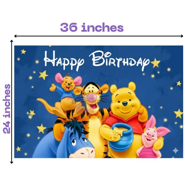 Winnie The Pooh Banner - 36 Inch By 24 Inch - Birthday Banner - Winnie The Pooh Themed Party - Blue - Unisex - Pack Of 1