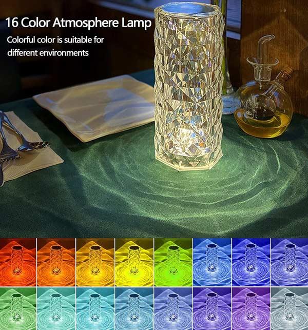 CRYSTAL TABLE LAMP TOUCH CONTROL BEAUTIFUL COLOR CHANGING RECHARGEABLE LIGHT FOR BEDROOM , LIVING ROOM AND KIDS ROOM DECORATION