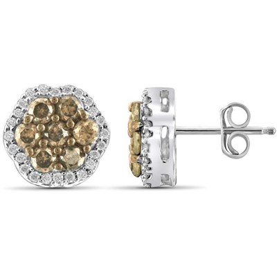 1 CTW ROUND-CUT CHAMPAGNE DIAMOND EARRING 