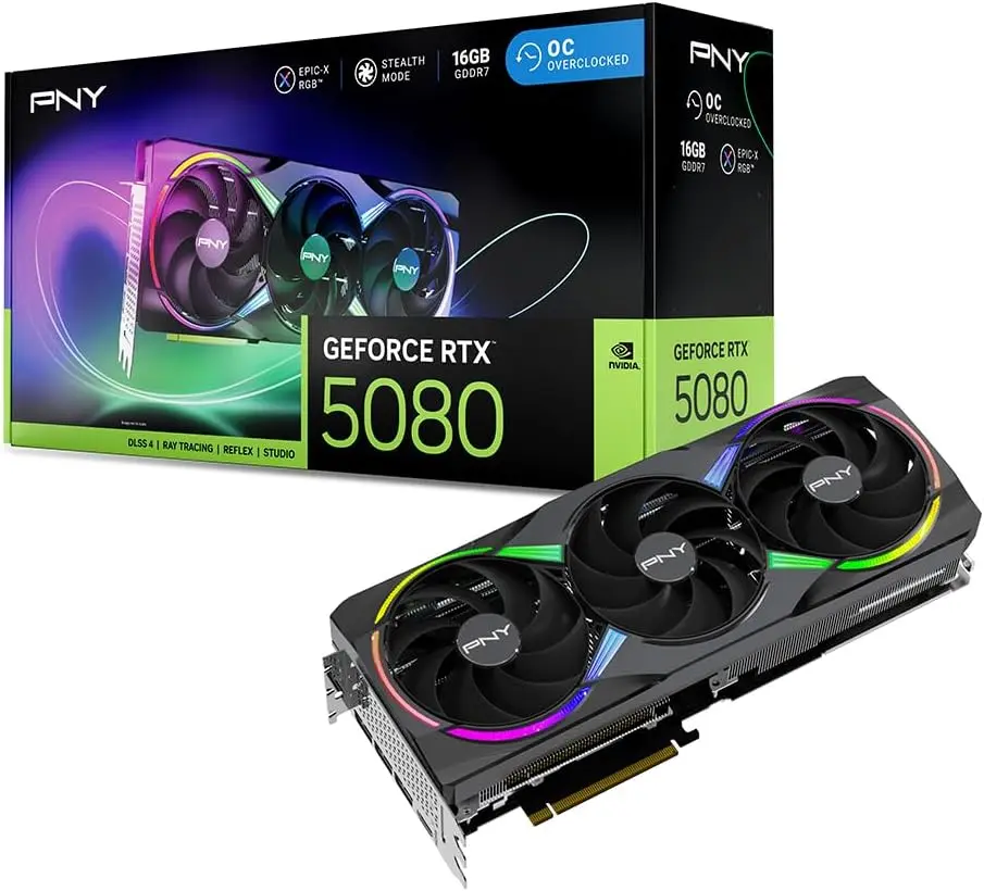 PNY NVIDIA GeForce RTX 5080 Overclocked 16GB GDDR6 256-bit Graphics Card
