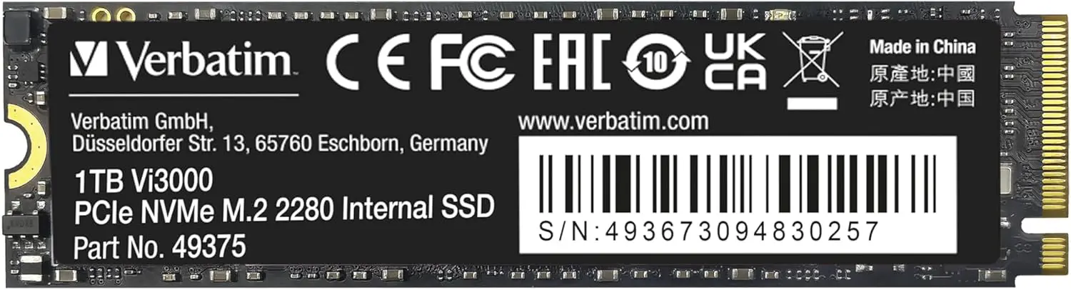 VERBATIM Vi3000 1TB NVME 2280 3100MBPS SSD Price in Pakistan