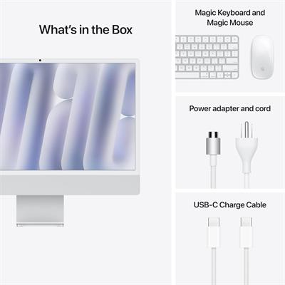 Apple iMac MWUV3 24" M4 Chip 10-core CPU, 10-core GPU, 16GB Ram 512GB SSD, Silver 2024