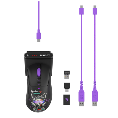 A4Tech Bloody R73 Ultra Duo Dual Mode Wireless Gaming Mouse - Cypher Ghost - Alpha 20K Engineered Engine - 1000 Hz Report Rate - L++ Multi-Function Receiver Dock - USB to Type-C Adaptor