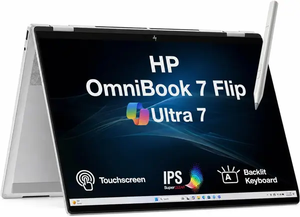 HP OmniBook 7 Flip 16 inch 2-in-1 Next Gen AI 16T-AU000 Laptop Intel Core Ultra 7 256V, 16GB DDR5, 512GB SSD, Intel Arc Graphics 140V, 16" WUXGA IPS Touch Screen, Windows 11 Home, Glacier Silver, HP Pen included