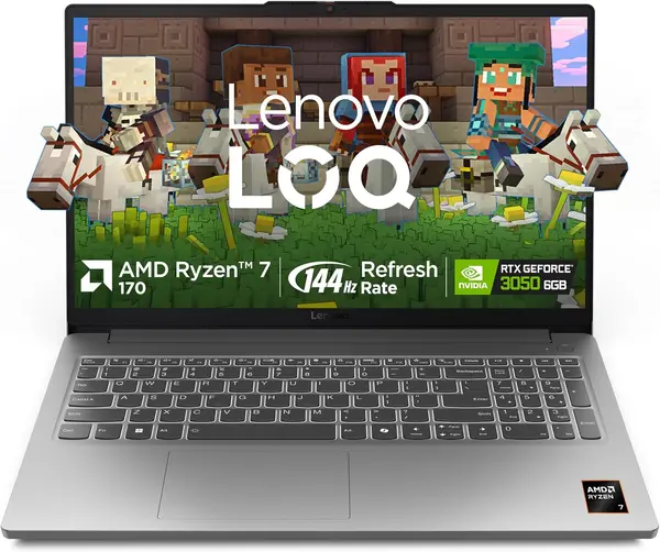 Lenovo LOQ Essential 15ARP10 Gaming Laptop AMD Ryzen 7 170, 16GB DDR5, 512GB SSD, NVIDIA RTX 3050 6GB Graphics, 15.6" FHD IPS 144Hz, Windows 11 Home, Luna Grey
