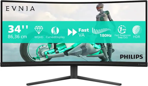 Philips 34M2C3500L 34" Fast VA WQHD 180Hz Curved Gaming Monitor