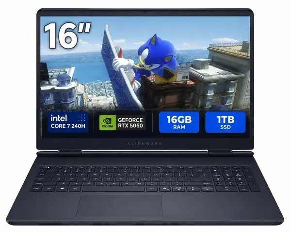 Dell Alienware Aurora 16 Gaming Laptop Intel Core 7 240H, 16GB DDR5, 1TB SSD, NVIDIA RTX 5050 8GB Graphics, 16" WQXGA 120Hz, Windows 11 Hme, Blue