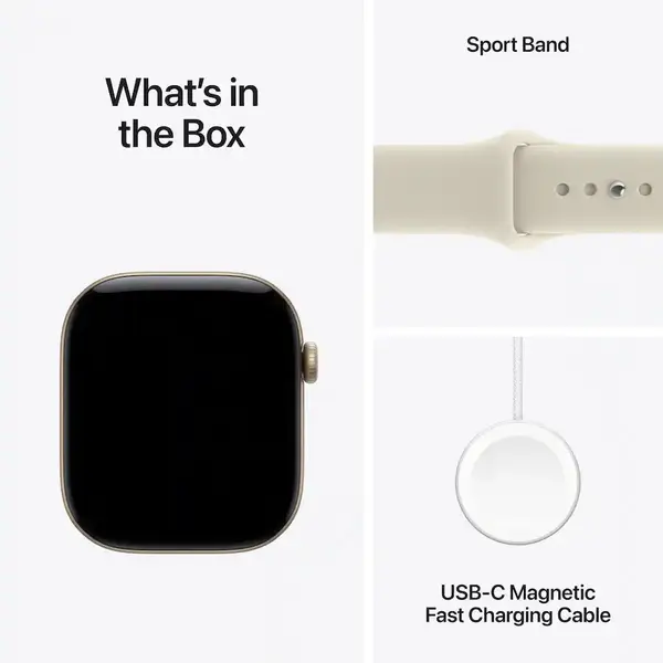 Apple Watch Series 12 (GPS) 46mm Aluminum Case with Sand Sport Band - Dark Bronze, Light Gold, Black, Space Gray