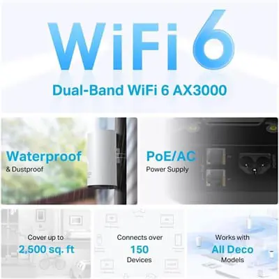 TP-Link Deco X50‑Outdoor AX3000 Mesh WiFi 6 (1‑Pack) – Weatherproof, 2× Gigabit PoE, Pole/Wall Mount