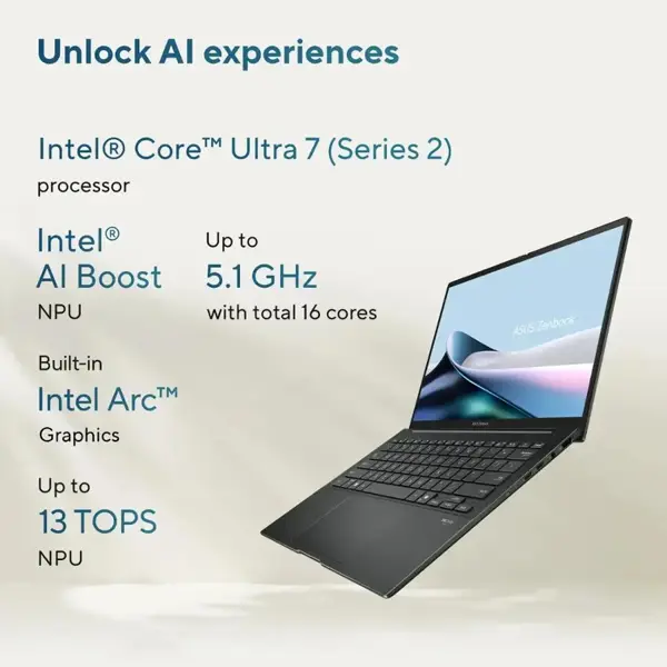 Asus Zenbook UX3405CA Intel Core Ultra 7 255H, 16GB DDR5, 512GB SSD, Intel Arc Graphics, 14" FHD+ OLED 60Hz Touch Screen, Windows 11 Home, Jasper Grey