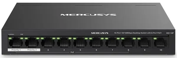 Mercusys MS110P 10-Port 10/100Mbps Desktop Switch with 8-Port PoE+