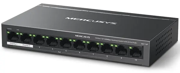 Mercusys MS110P 10-Port 10/100Mbps Desktop Switch with 8-Port PoE+