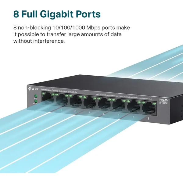 TP-Link LS108GP 8-Port Gigabit PoE+ Unmanaged Network Switch