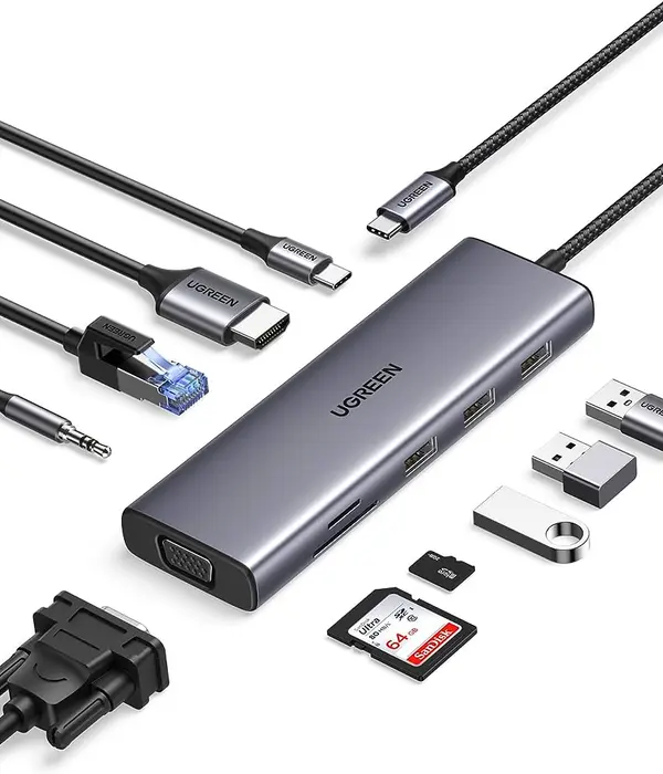 UGREEN 15601 10 in 1 USB Type C Hub, HDMI, VGA, Gigabit LAN, USB 3.0, Audio, Type C PD, SD TF