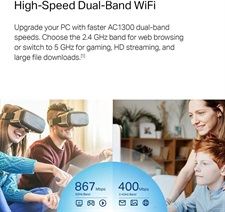 TP-Link Archer T4U Plus AC1300 Dual Antennas High-Gain Wireless USB Adapter - MU-MIMO