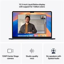 Apple Macbook Air 15.3" MW1L3 Apple M4 Chip, 10 core CPU, 10 core GPU, 16GB Ram, 256GB SSD, 15.3" Liquid Retina display, mac OS, Midnight