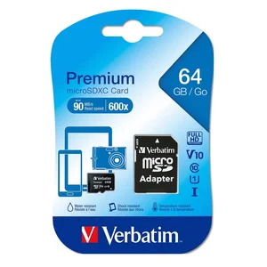 Verbatim 64GB Premium microSDHC Memory Card With Adapter