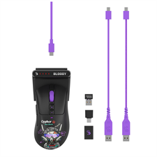 A4Tech Bloody R73 Ultra Duo Dual Mode Wireless Gaming Mouse - Cypher Ghost - Alpha 20K Engineered Engine - 1000 Hz Report Rate - L++ Multi-Function Receiver Dock - USB to Type-C Adaptor