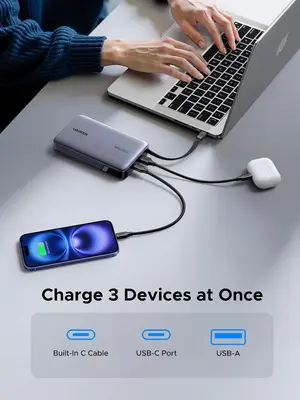 UGREEN Nexode 20000mAh 145W Power Bank, Built-in USB-C Cable, 55992B 