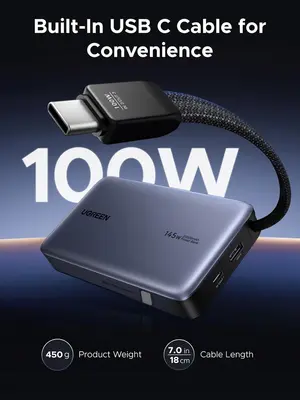 UGREEN Nexode 20000mAh 145W Power Bank, Built-in USB-C Cable, 55992B 