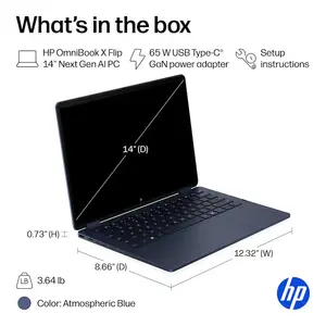 HP Omnibook X Flip 2 in 1 14-KP0013DX Laptop Intel Core Ultra 5 322, 16GB DDR5, 512GB SSD, Intel Graphics, 14" 2K IPS Touch Screen, Windows 11 Home, Atmospheric Blue